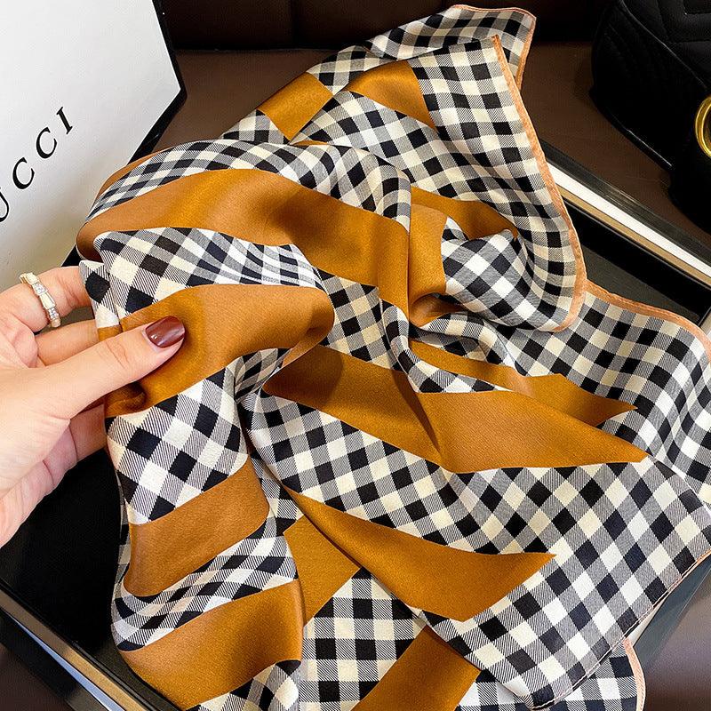 Classic Plaid pattern mulberry silk scarf/65CM 100% mulberry silk scarf/Silk shawl/Gift for her