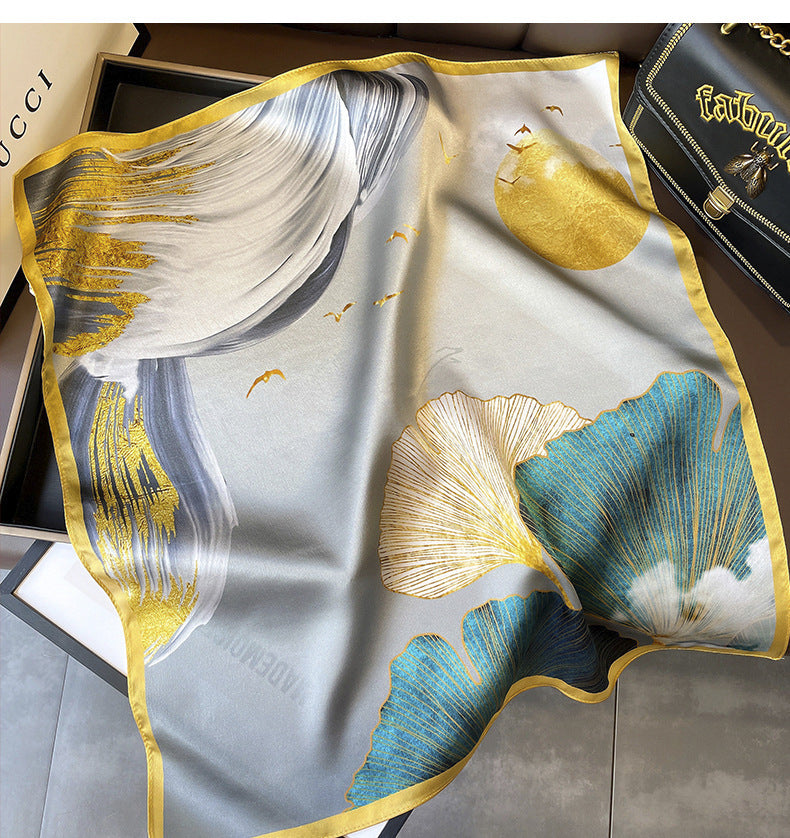 Gingko Leaf Pattern 100% mulberry Silk Scarf/Silk head scarf/Silk hair scarf/Silk neck scarf/Mother's Day Gifts/Bag Accessory/Gift for her