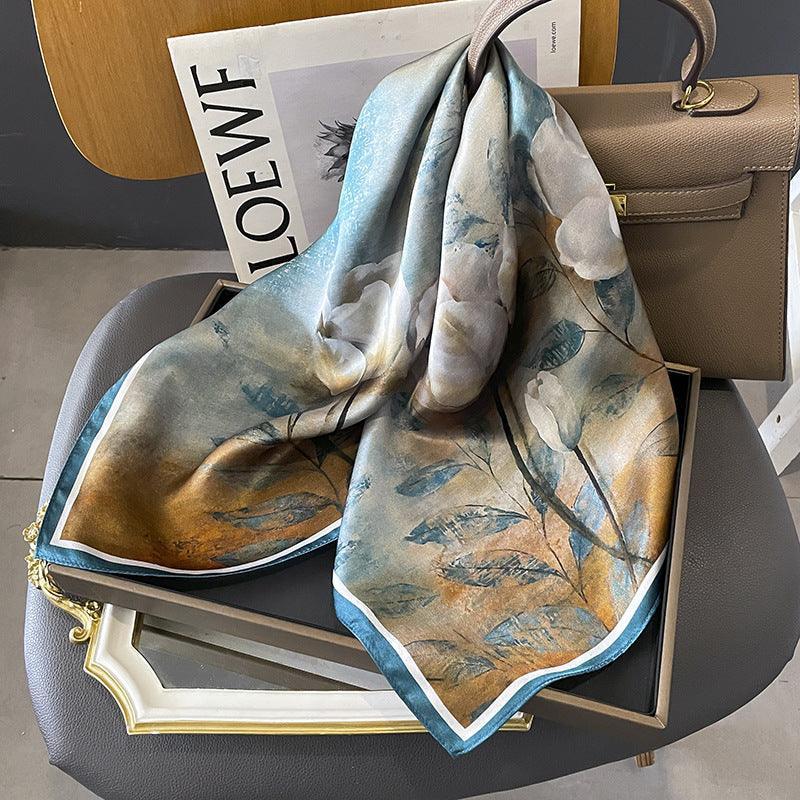 Japanese Watercolor Painting mulberry silk scarf/65CM 100% mulberry silk scarf/Silk shawl/Gift for her