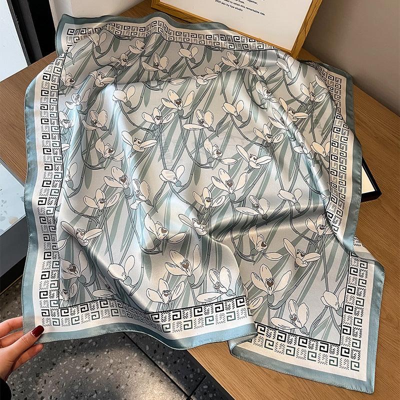 Elegant Orchids mulberry silk scarf/65CM 100% mulberry silk scarf/Silk shawl/Gift for her