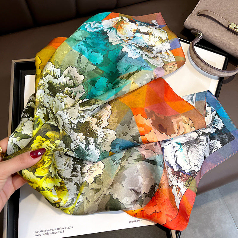 Gradient Overlay Color Floral mulberry silk scarf/65CM 100% mulberry silk scarf/Silk shawl/Gift for her