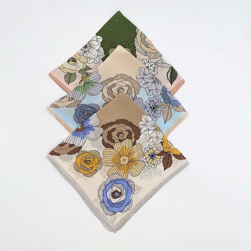 Light Color Flowers 100% mulberry Silk Scarf/Silk head scarf/Silk hair scarf/Silk neck scarf/Mother's Day Gifts/Bag Accessory/Gift for her