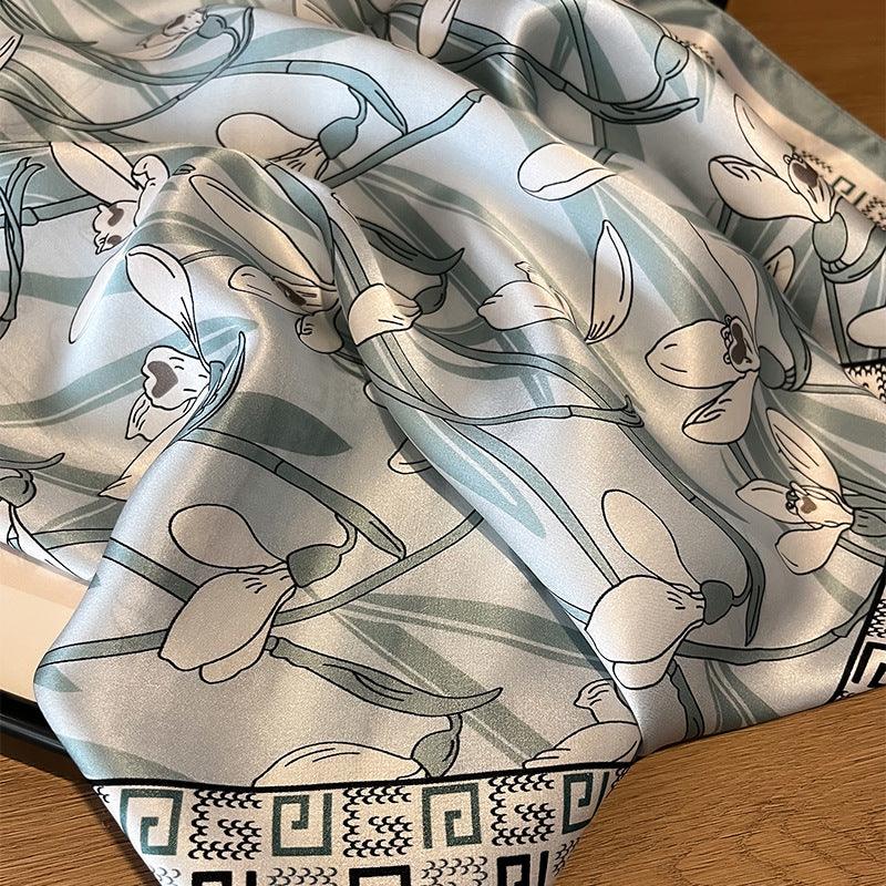 Elegant Orchids mulberry silk scarf/65CM 100% mulberry silk scarf/Silk shawl/Gift for her