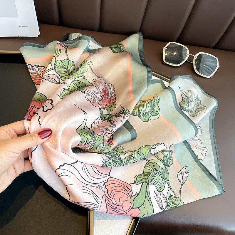 Chinese Style Vintage Rustic Pink Roses mulberry silk scarf/65CM 100% mulberry silk scarf/Silk shawl/Gift for her