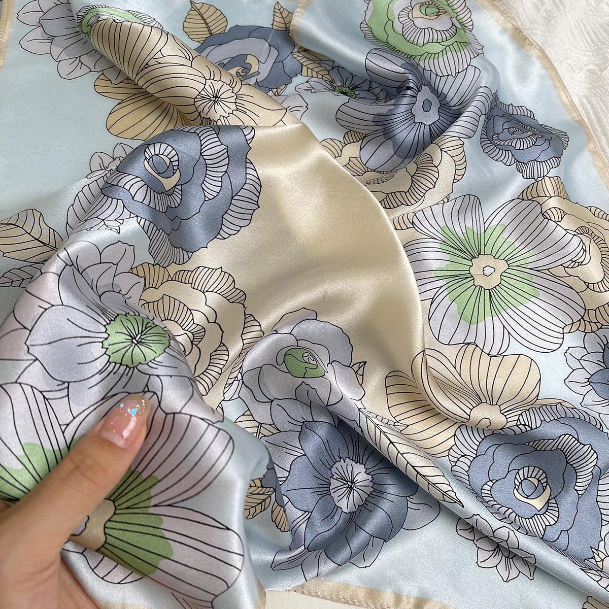 Light Color Flowers 100% mulberry Silk Scarf/Silk head scarf/Silk hair scarf/Silk neck scarf/Mother's Day Gifts/Bag Accessory/Gift for her