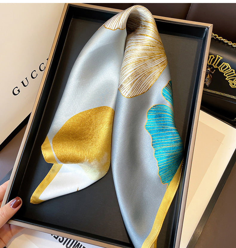 Gingko Leaf Pattern 100% mulberry Silk Scarf/Silk head scarf/Silk hair scarf/Silk neck scarf/Mother's Day Gifts/Bag Accessory/Gift for her