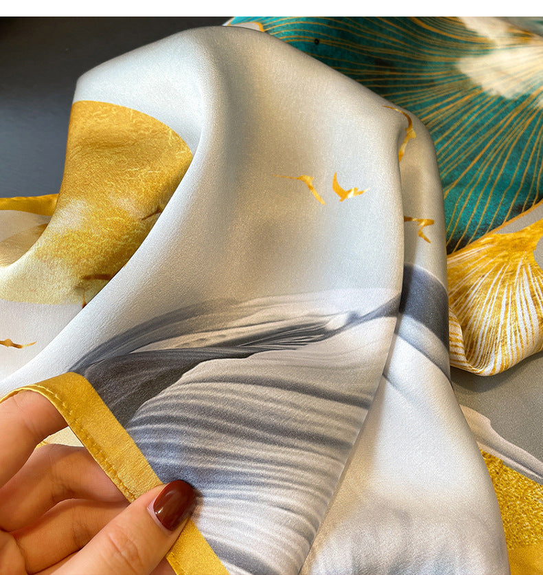 Gingko Leaf Pattern 100% mulberry Silk Scarf/Silk head scarf/Silk hair scarf/Silk neck scarf/Mother's Day Gifts/Bag Accessory/Gift for her