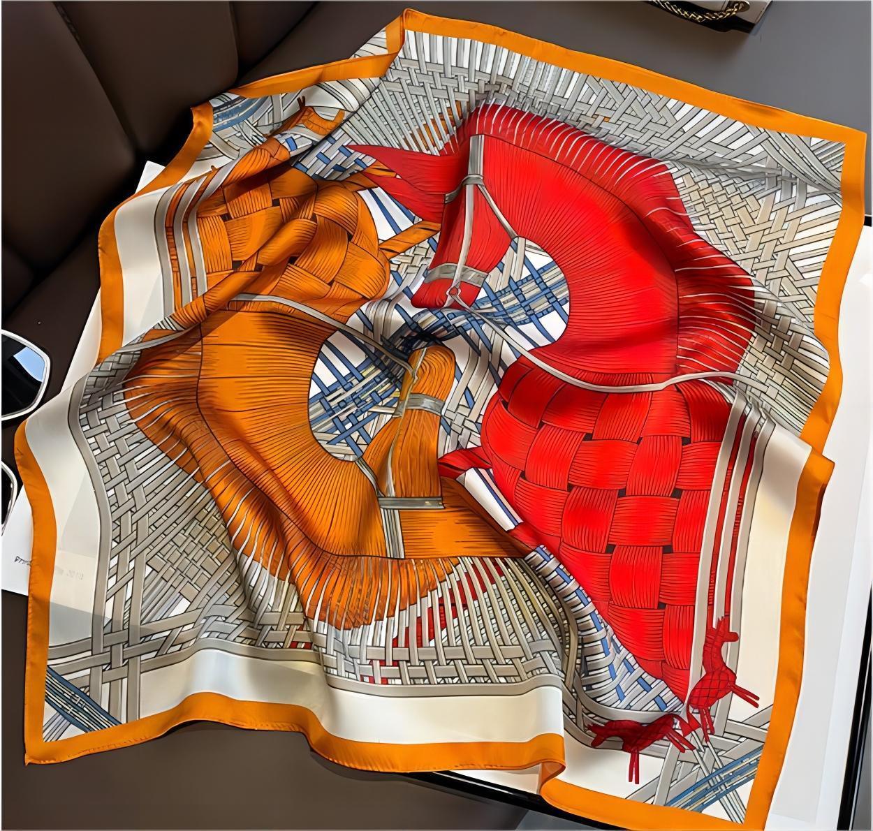 Knitting Horse Pattern 100% mulberry Silk Scarf/Silk head scarf/Silk hair scarf/Silk neck scarf/Mother's Day Gifts/Bag Accessory/Gift for her