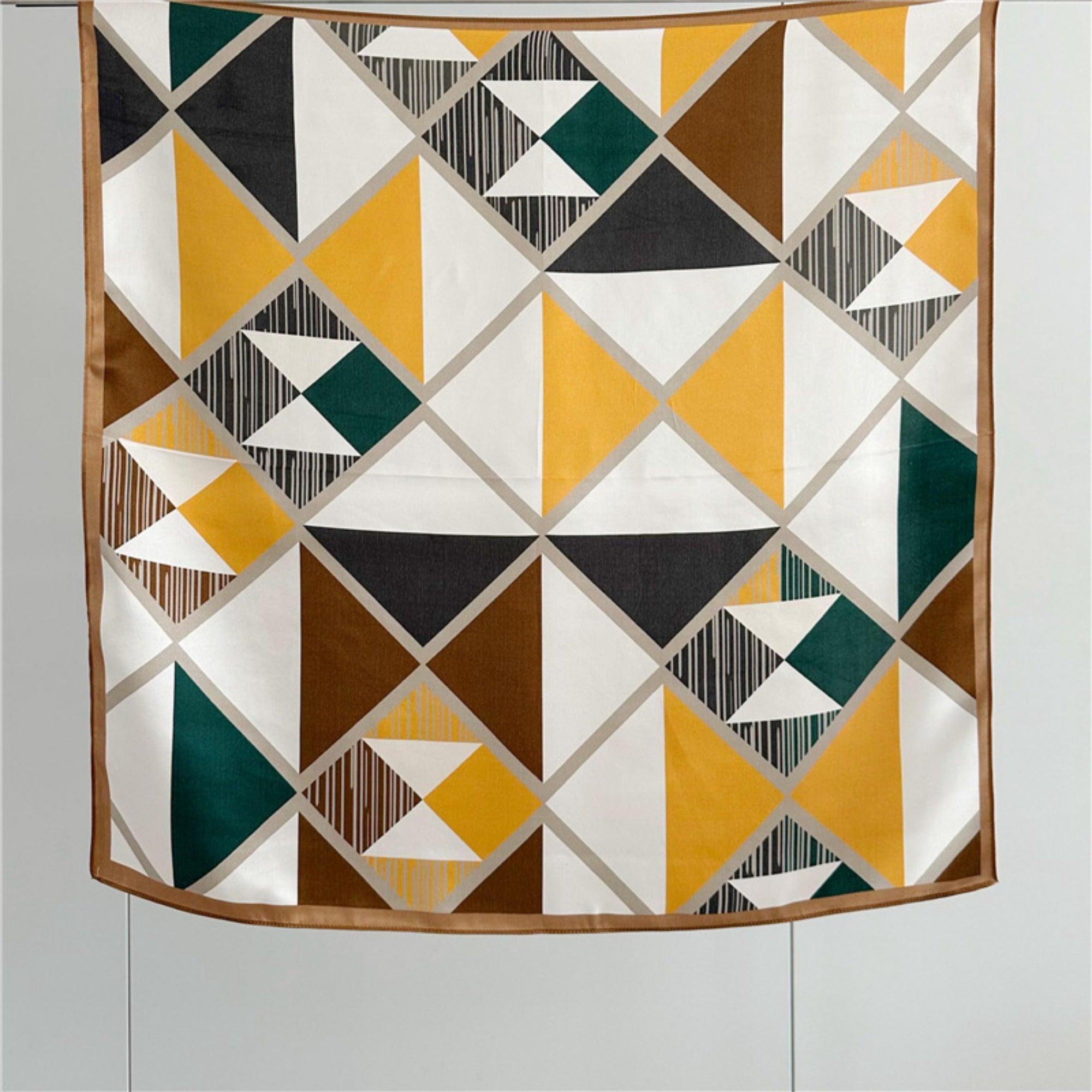 26'' Triangle Geometric Colorblock Mulberry Silk Scarf – Modern & Bold Square Silk Shawl for Women, Unique Geometric Design