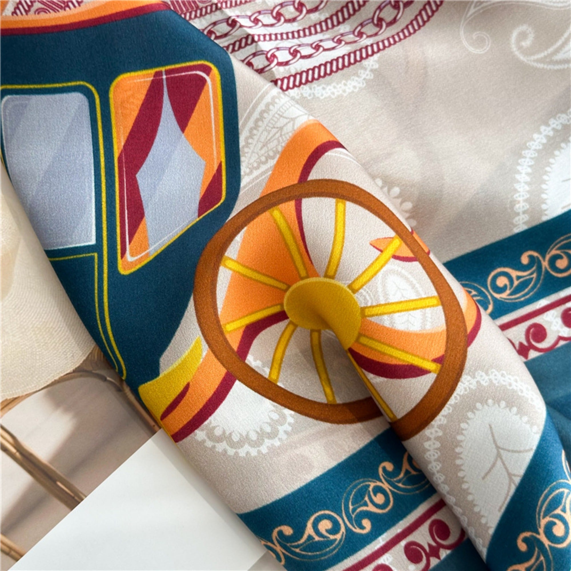 26'' Classic Carriage & Paisley Mulberry Silk Scarf – Timeless Women’s Square Shawl with Heritage-Inspired Design