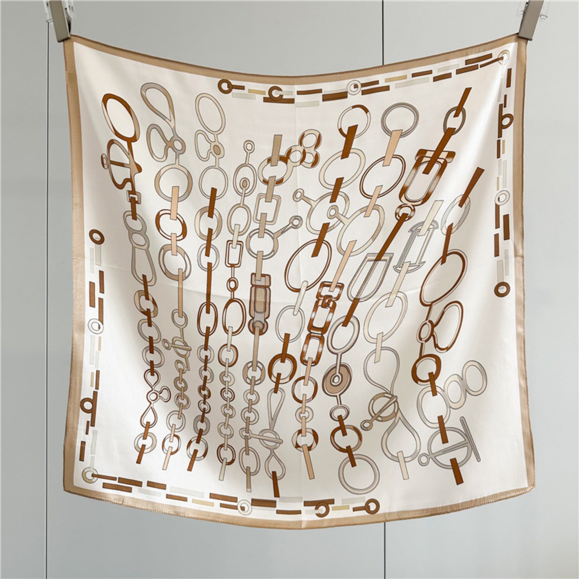 26'' Minimalist Green Lock Mulberry Silk Scarf – Simple & Elegant Square Silk Shawl for Women, Modern Chic Accessory