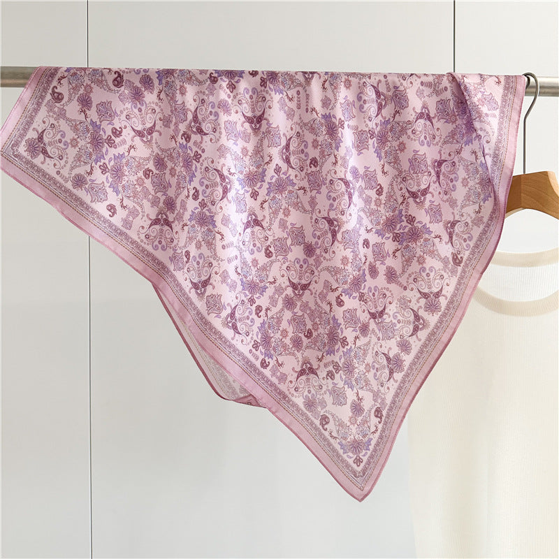 26'' Light Blue Ditsy Floral Mulberry Silk Scarf – Delicate Women’s Square Shawl with Charming, Airy Print