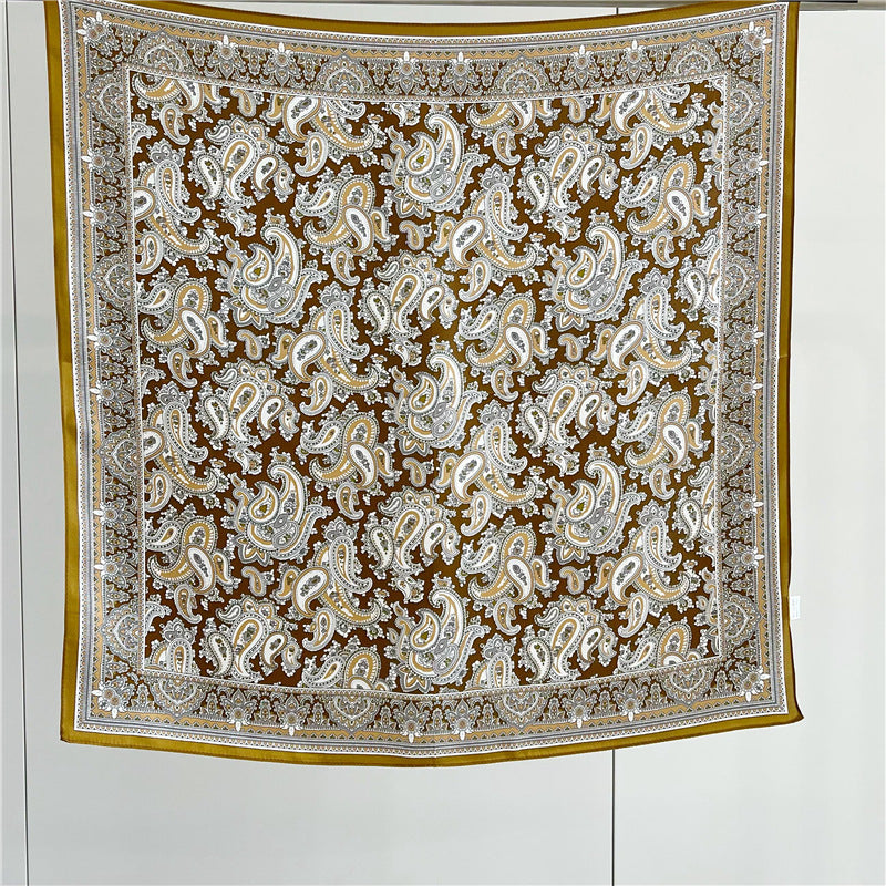 26'' Classic Full-Scale Paisley Mulberry Silk Scarf – Timeless Square Silk Shawl for Women, Elegant Vintage-Inspired Accessory