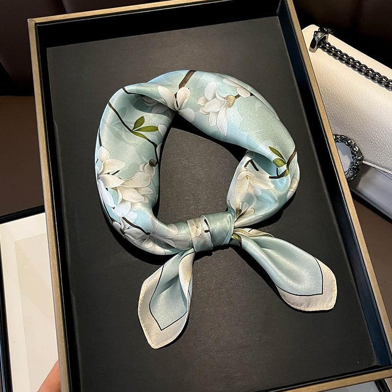 Asian Aesthetics Plum Blossom Pattern 100% Mulberry Silk Scarf / Women's Autumn Silk Scarf / Vintage Printed Small Square Scarf / Gift for Her