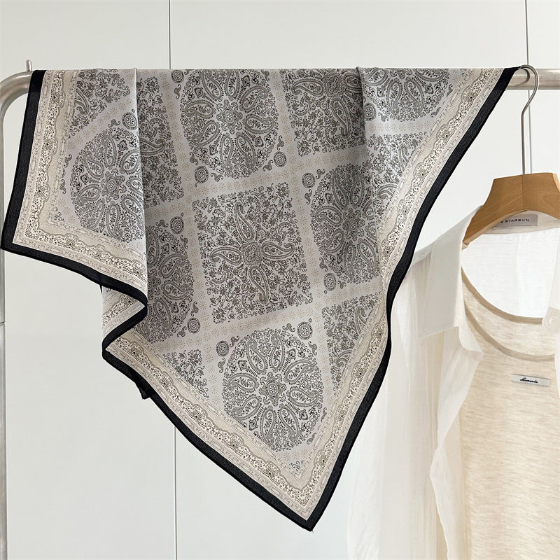 26'' Blue Check Mulberry Silk Scarf – Classic Square Silk Shawl for Women, Elegant & Versatile Accessory