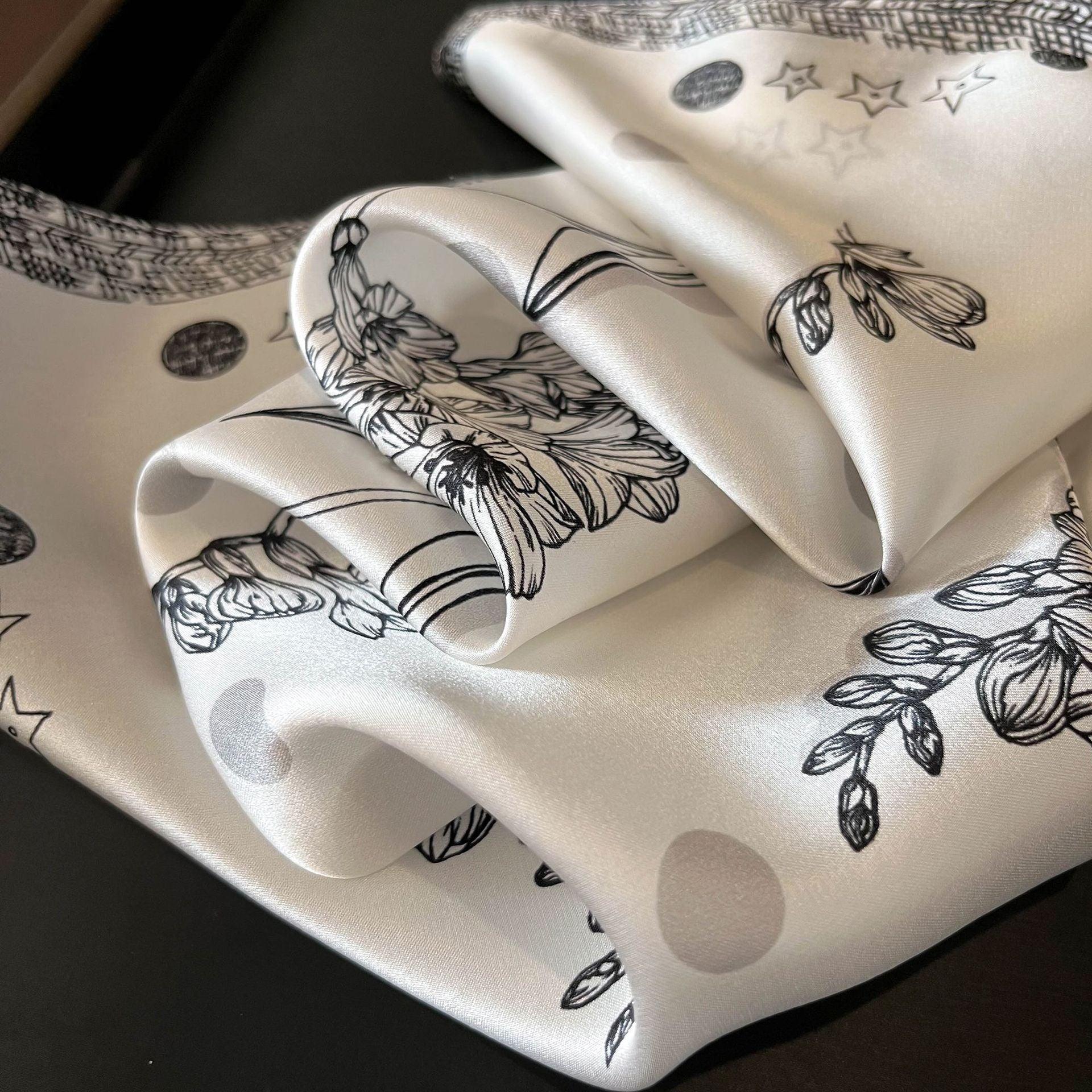 Elegant hand-painted floral silk scarf/100% Mulberry silk scarf/Gift for mom