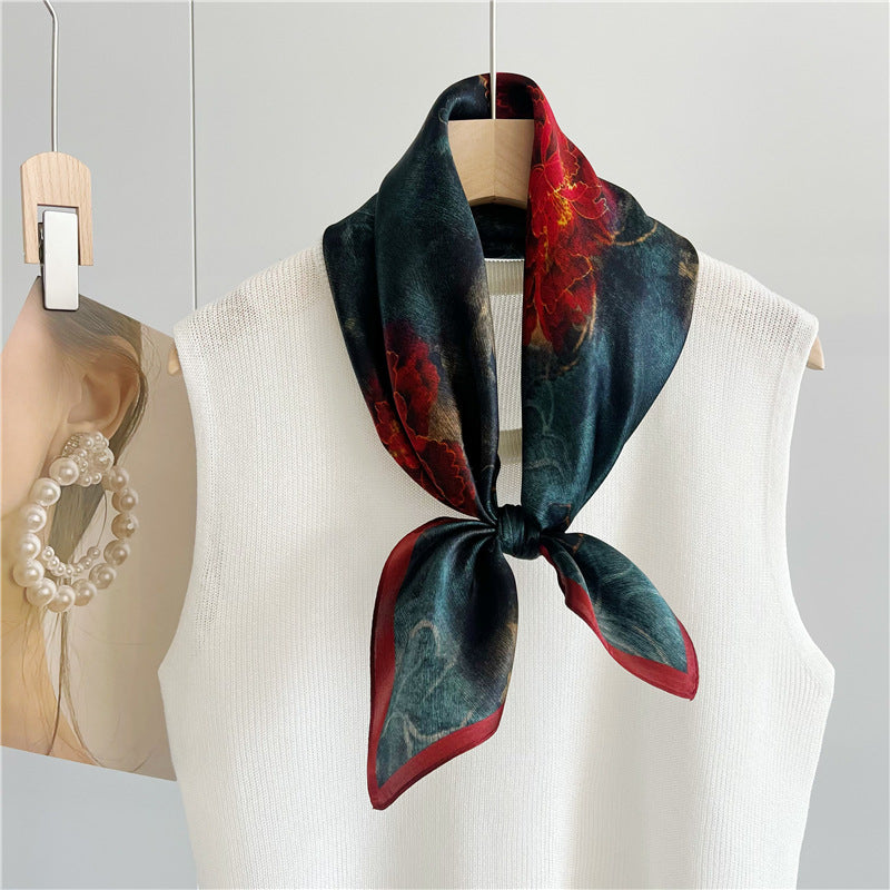 26'' Chinese Aesthetic Flower Bloom Mulberry Silk Scarf – Elegant Women's Silk Shawl, Spring & Summer Fashion Accessory