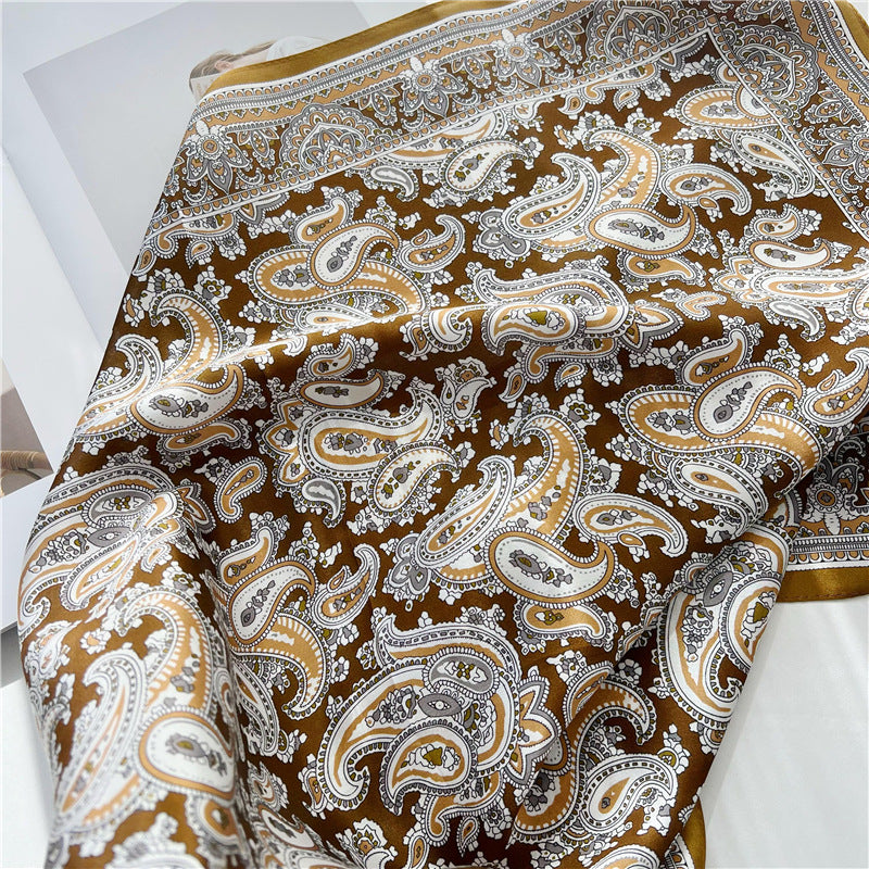26'' Classic Full-Scale Paisley Mulberry Silk Scarf – Timeless Square Silk Shawl for Women, Elegant Vintage-Inspired Accessory