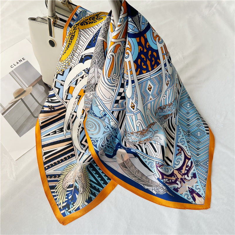 65cm Fashion Element Mulberry Silk Scarf – Women's Autumn Style, Versatile Square Silk Scarf