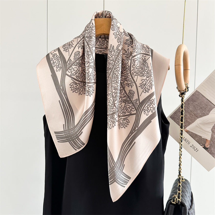 65cm Tree of Life Mulberry Silk Scarf – 12mmi Square Silk Shawl for Women, Elegant & Versatile Accessory
