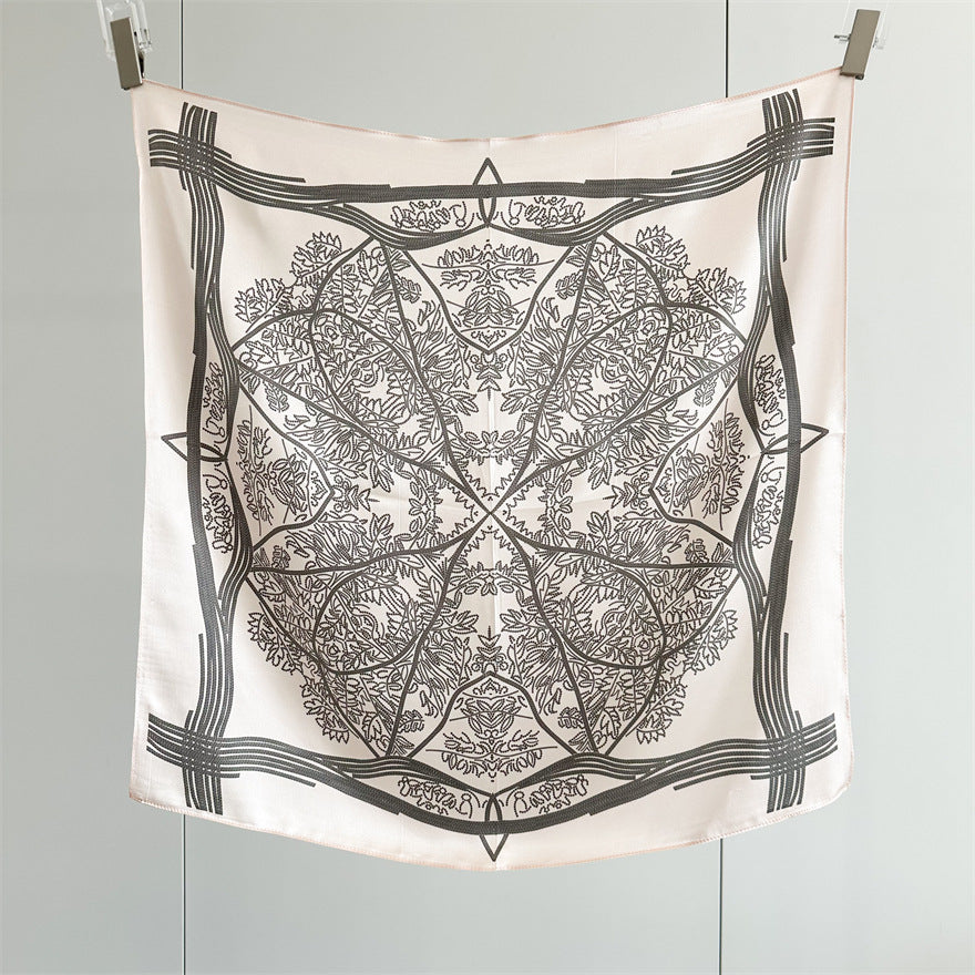 65cm Tree of Life Mulberry Silk Scarf – 12mmi Square Silk Shawl for Women, Elegant & Versatile Accessory