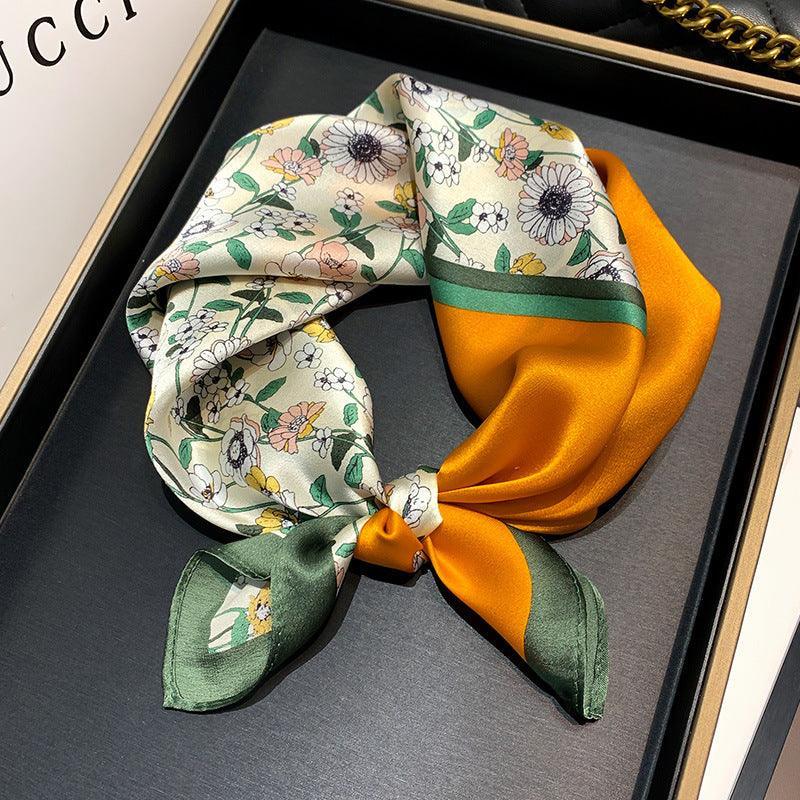 Colorblocking Daisies 100% mulberry Silk Scarf/Silk head scarf/Silk hair scarf/Silk neck scarf/Mother's Day Gifts/Bag Accessory/Gift for her