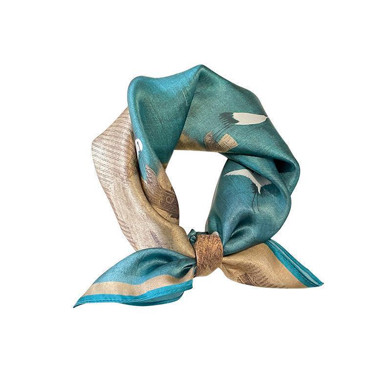 Chinese Style 53cm Small Silk Scarf/100% Mulberry Silk Scarf/Elegant Crane Printed Scarf/Gift for Her