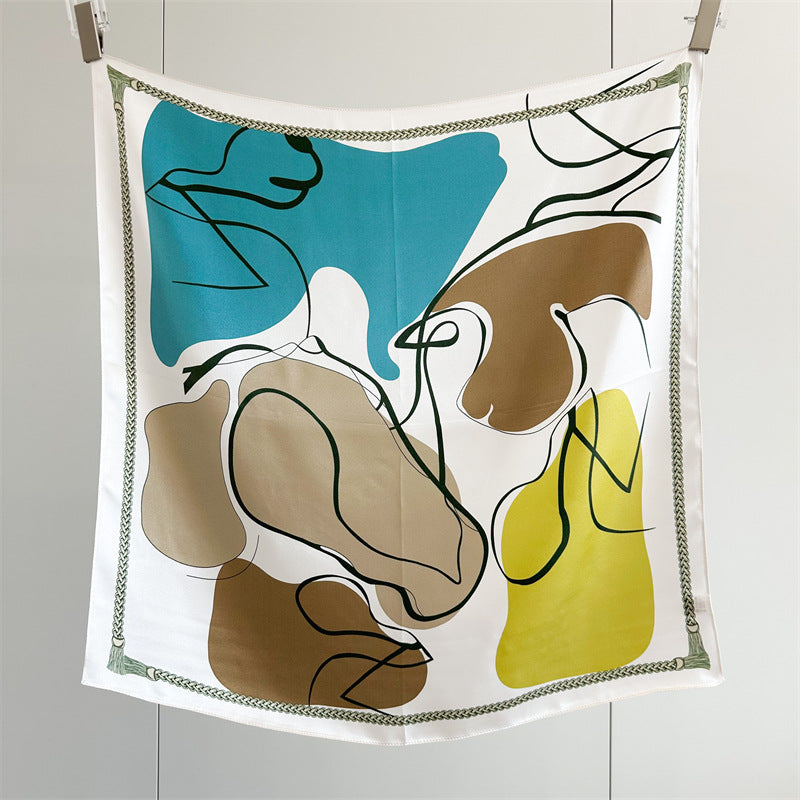 26'' Graffiti Mulberry Silk Scarf – Artistic & Bold Square Silk Shawl for Women, Contemporary Design Accessory