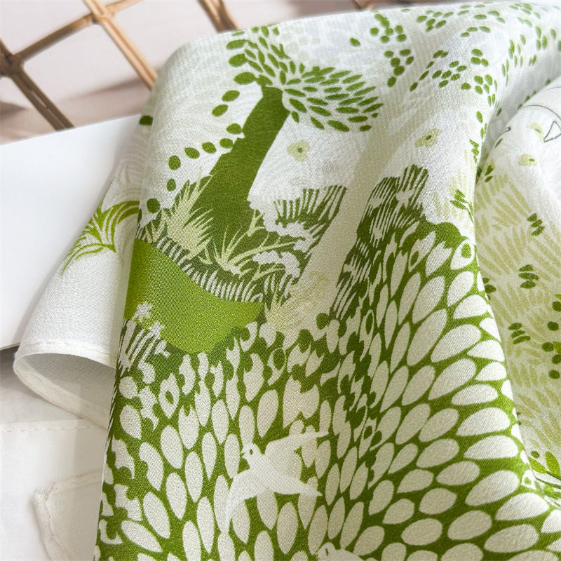 26'' Forest Blue Mulberry Silk Scarf – Nature-Inspired Square Silk Shawl for Women, Calm & Elegant Accessory