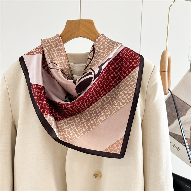 Classic 65cm Mulberry Silk Carriage Stripe Scarf – Double Crepe Square Shawl for Spring & Summer Elegance