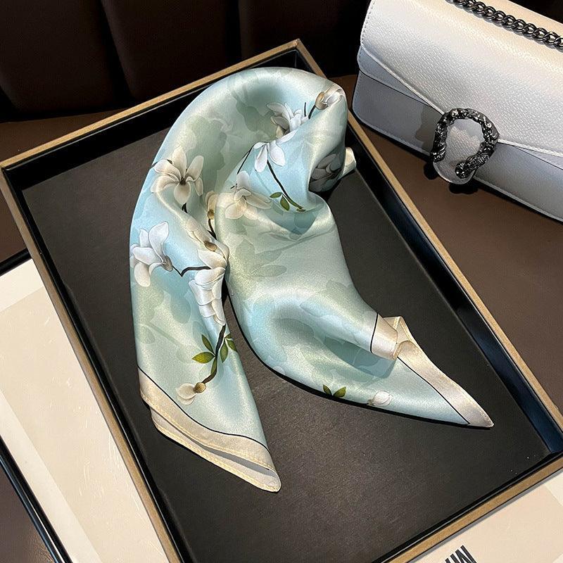 Asian Aesthetics Plum Blossom Pattern 100% Mulberry Silk Scarf / Women's Autumn Silk Scarf / Vintage Printed Small Square Scarf / Gift for Her