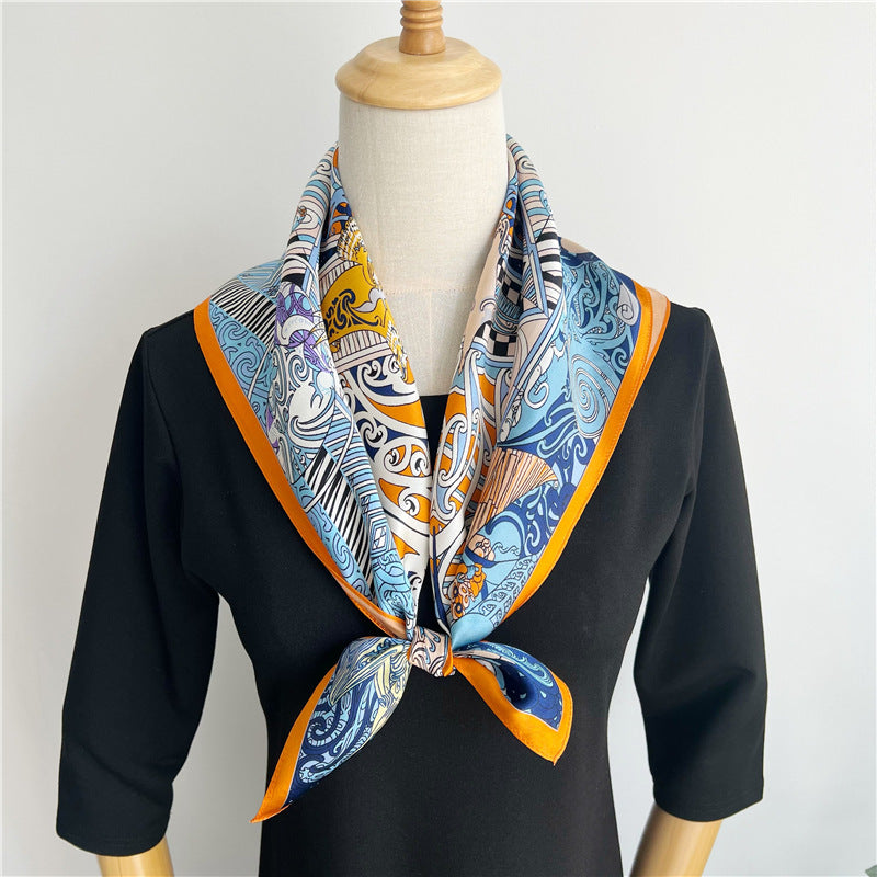 65cm Fashion Element Mulberry Silk Scarf – Women's Autumn Style, Versatile Square Silk Scarf