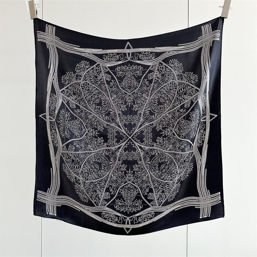 65cm Tree of Life Mulberry Silk Scarf – 12mmi Square Silk Shawl for Women, Elegant & Versatile Accessory