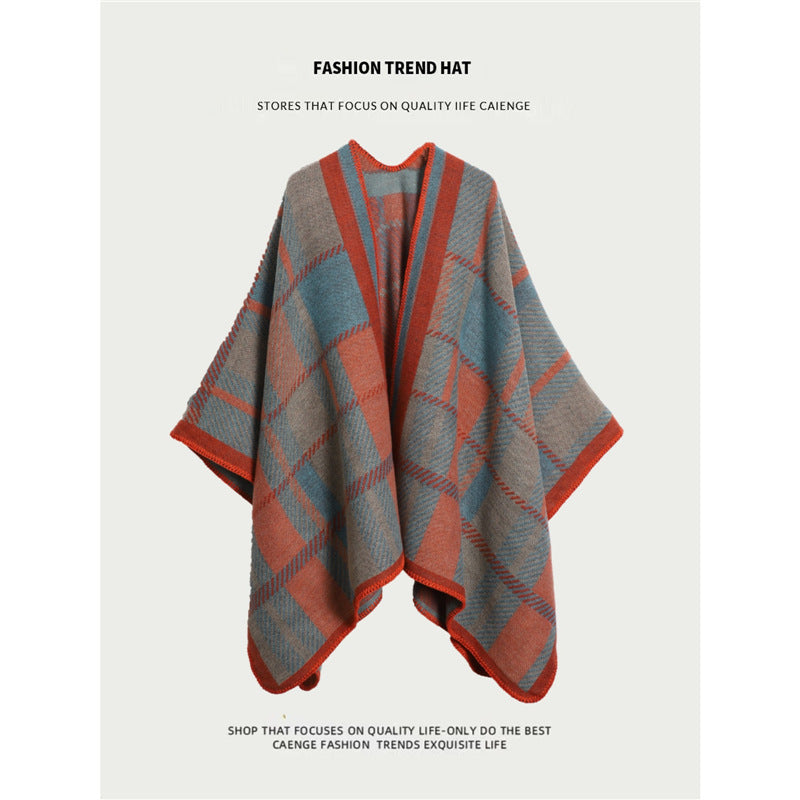 Ethnic Style Women's Shawl, Thickened Cape Coat for Autumn and Winter, Travel Photography Split Cloak