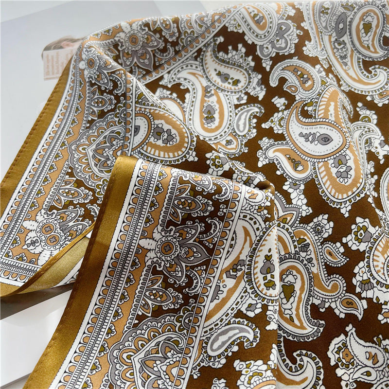 26'' Classic Full-Scale Paisley Mulberry Silk Scarf – Timeless Square Silk Shawl for Women, Elegant Vintage-Inspired Accessory
