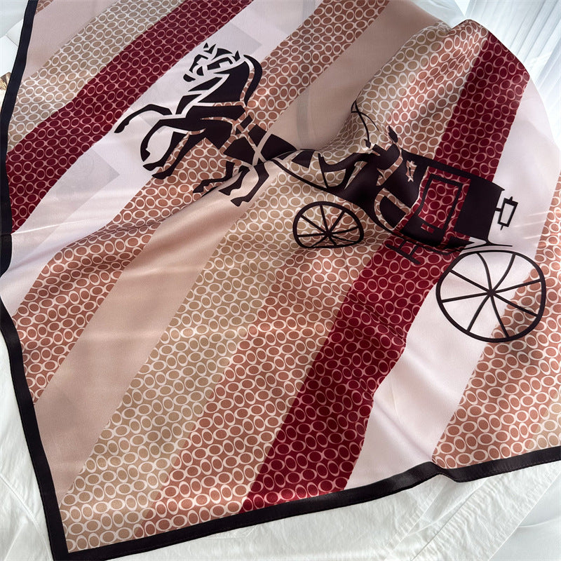 Classic 65cm Mulberry Silk Carriage Stripe Scarf – Double Crepe Square Shawl for Spring & Summer Elegance