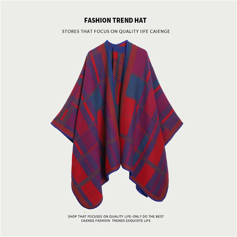 Ethnic Style Women's Shawl, Thickened Cape Coat for Autumn and Winter, Travel Photography Split Cloak