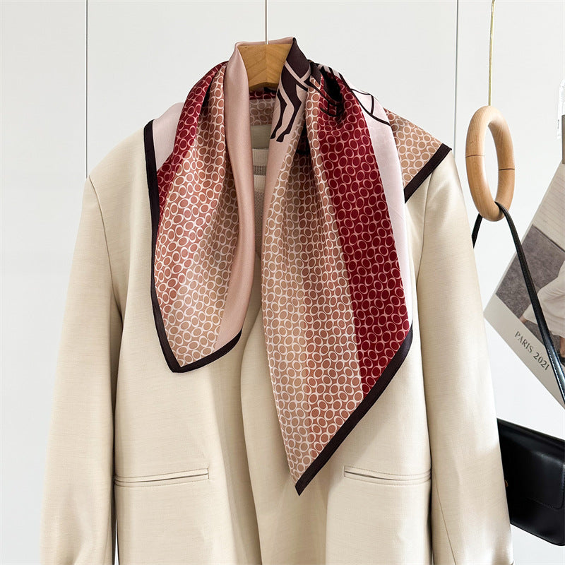 Classic 65cm Mulberry Silk Carriage Stripe Scarf – Double Crepe Square Shawl for Spring & Summer Elegance