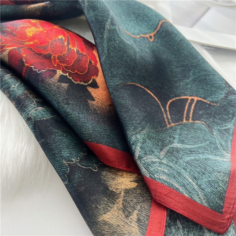26'' Chinese Aesthetic Flower Bloom Mulberry Silk Scarf – Elegant Women's Silk Shawl, Spring & Summer Fashion Accessory