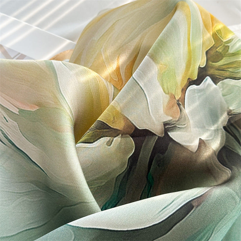 26'' Oil Painting Peony Mulberry Silk Scarf – Elegant Floral Square Silk Shawl for Women, Artistic & Timeless Accessory