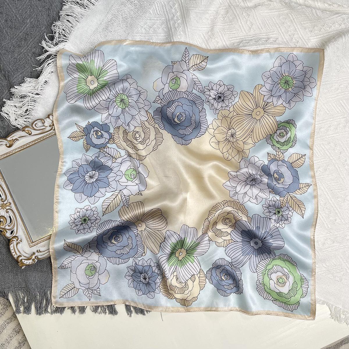 Light Color Flowers 100% mulberry Silk Scarf/Silk head scarf/Silk hair scarf/Silk neck scarf/Mother's Day Gifts/Bag Accessory/Gift for her