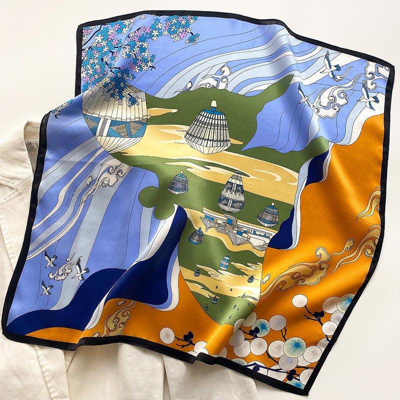 Air Balloon Pattern 100% mulberry Silk Scarf/Silk head scarf/Silk hair scarf/Silk neck scarf/Mother's Day Gifts/Bag Accessory/Gift for her