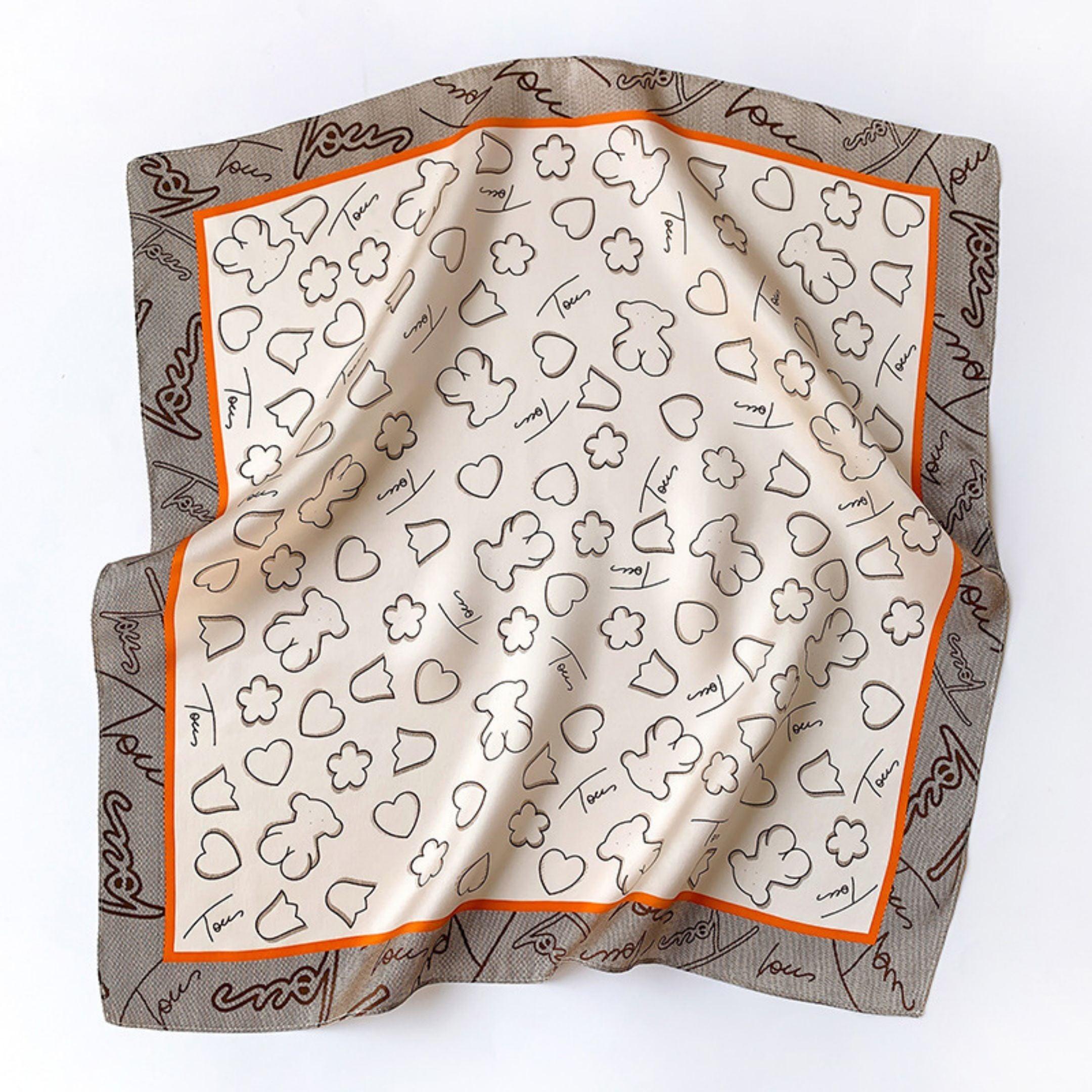 Love Cookie Bear 100%mulberry Silk Scarf/Silk head scarf/Silk hair scarf/Silk neck scarf/Mother's Day Gifts/Bag Accessory/Gift for her