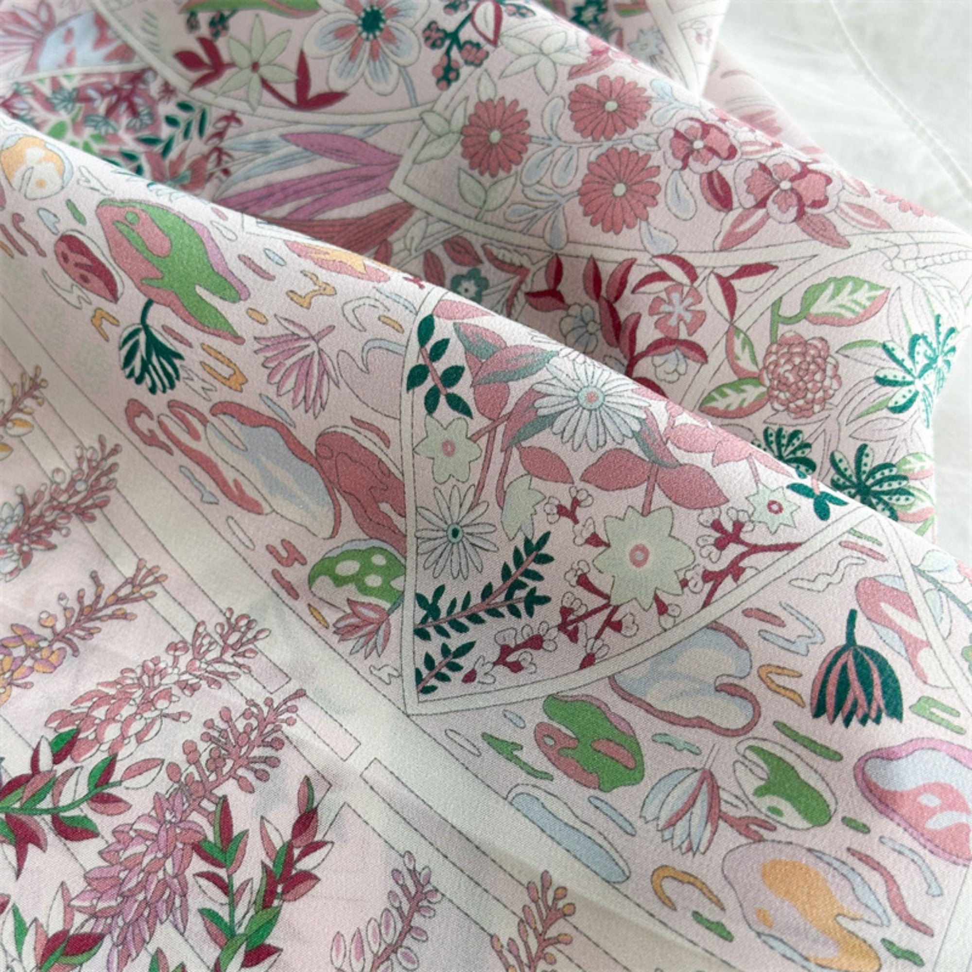 26'' Pink Monet Garden Mulberry Silk Scarf – Artistic Floral Square Silk Shawl for Women, Romantic & Elegant Accessory