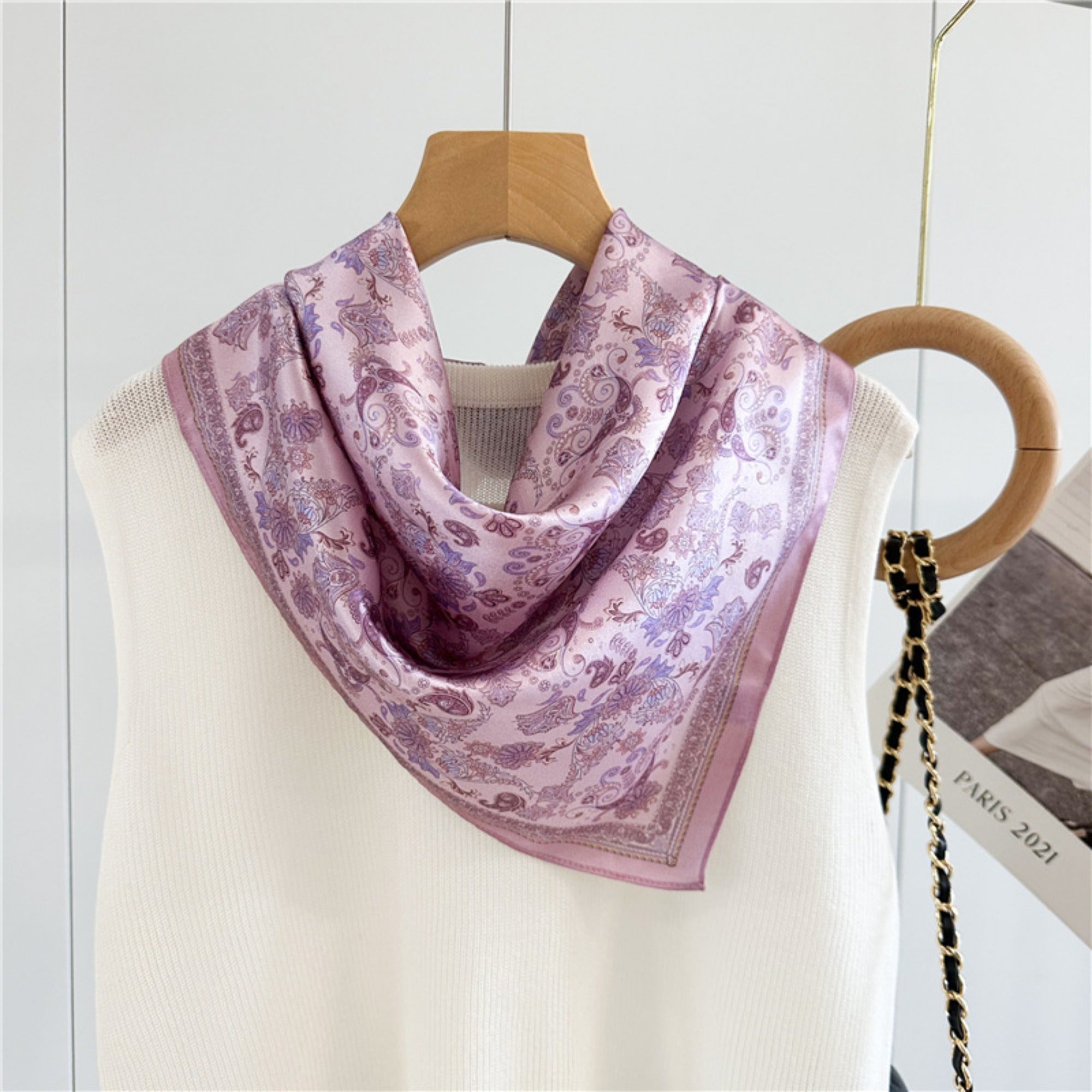 26'' Light Blue Ditsy Floral Mulberry Silk Scarf – Delicate Women’s Square Shawl with Charming, Airy Print