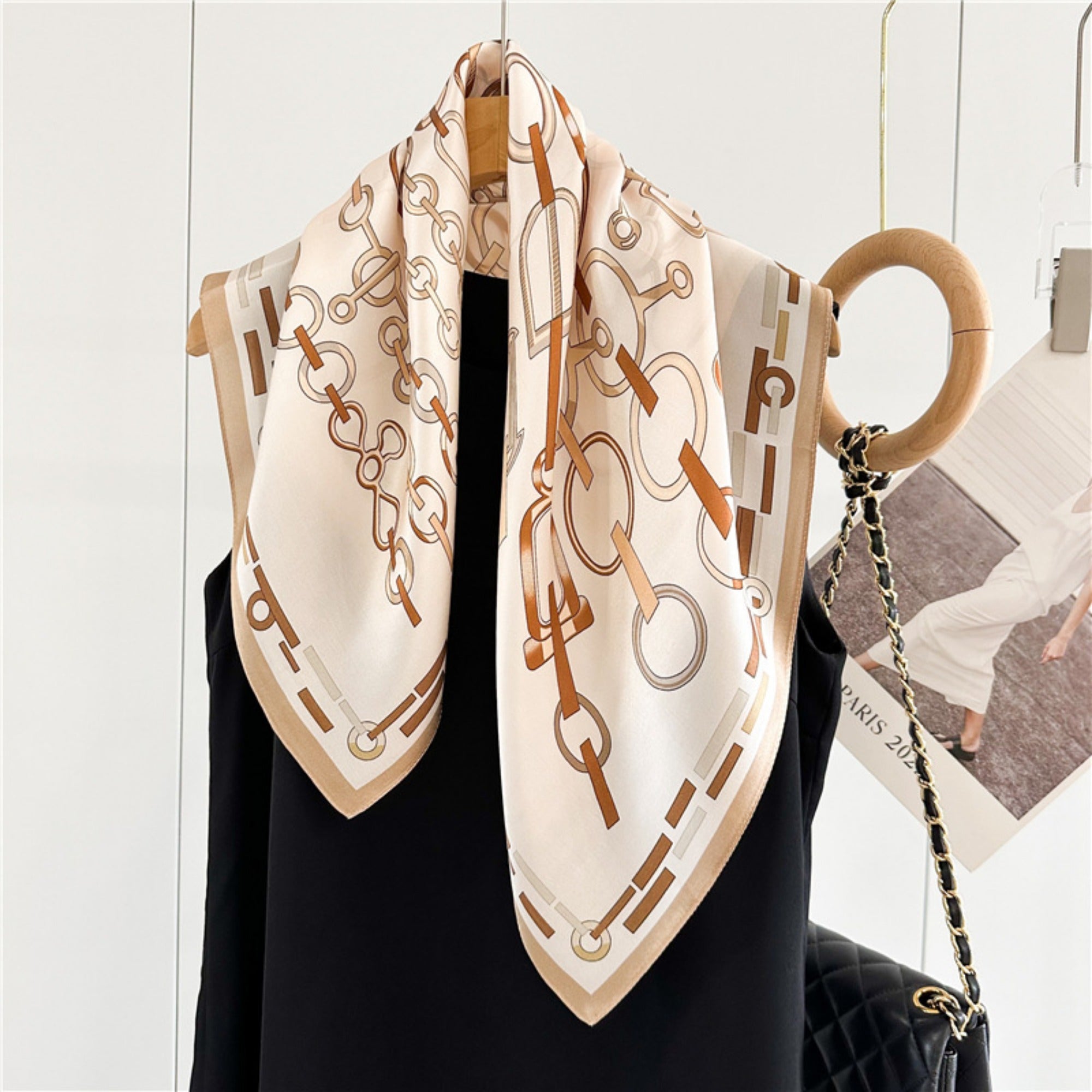 26'' Minimalist Green Lock Mulberry Silk Scarf – Simple & Elegant Square Silk Shawl for Women, Modern Chic Accessory