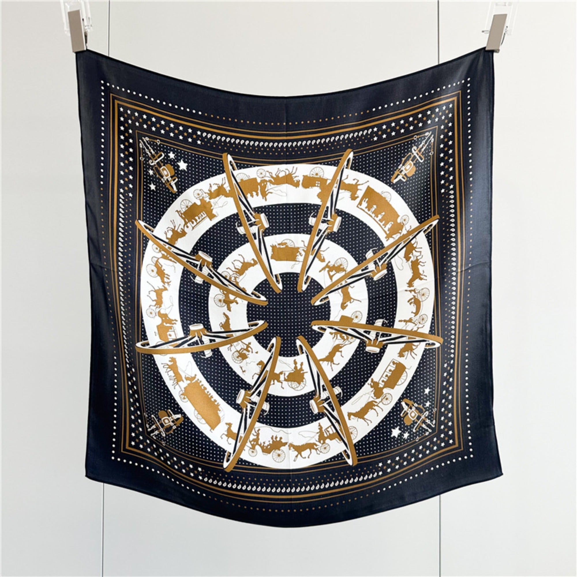 26'' Carriage Wheel Mulberry Silk Scarf – Elegant Vintage-Inspired Square Silk Shawl for Women, Classic Accessory