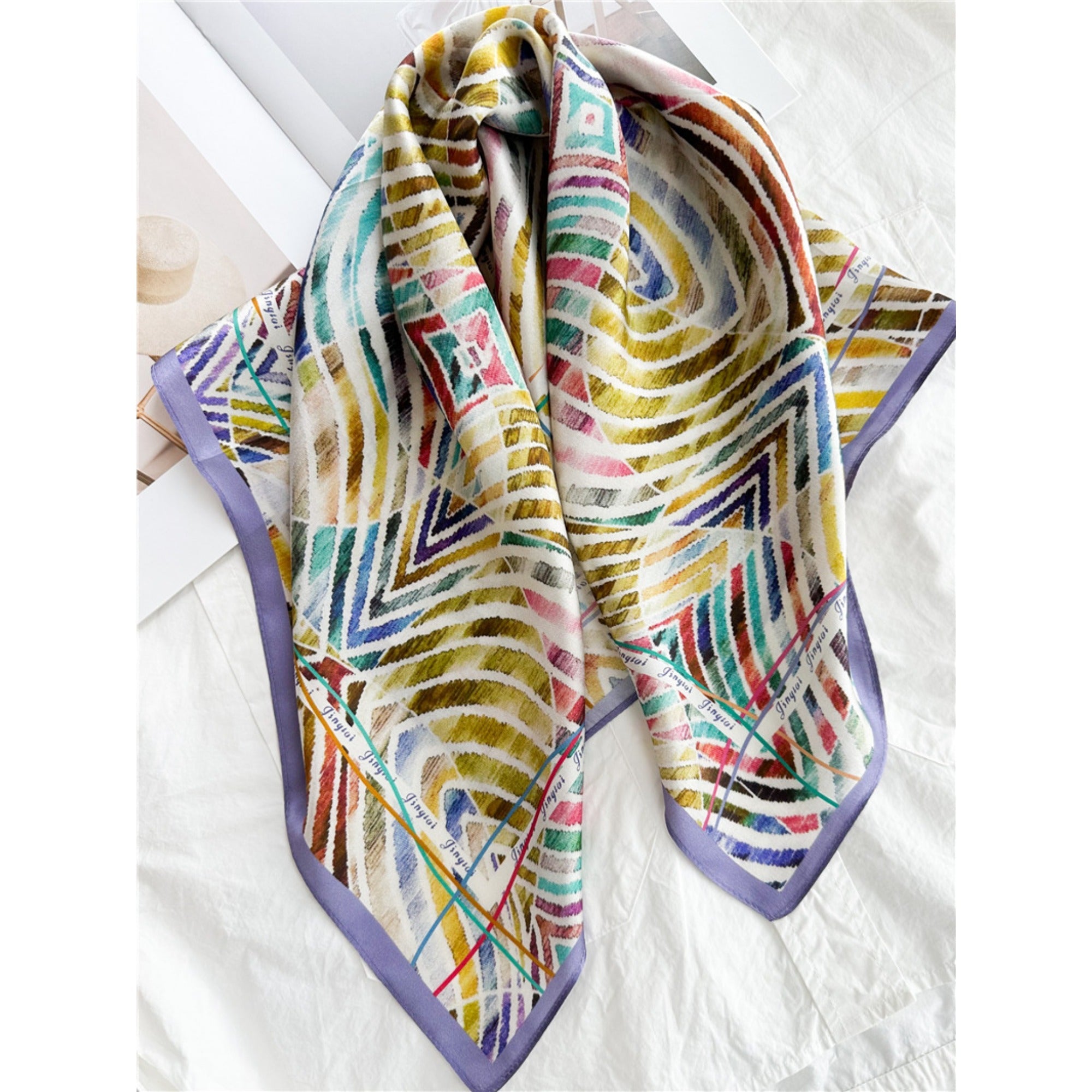 Color Splash 100% Mulberry Silk Scarf | 26'' Vibrant Artistic Square Scarf