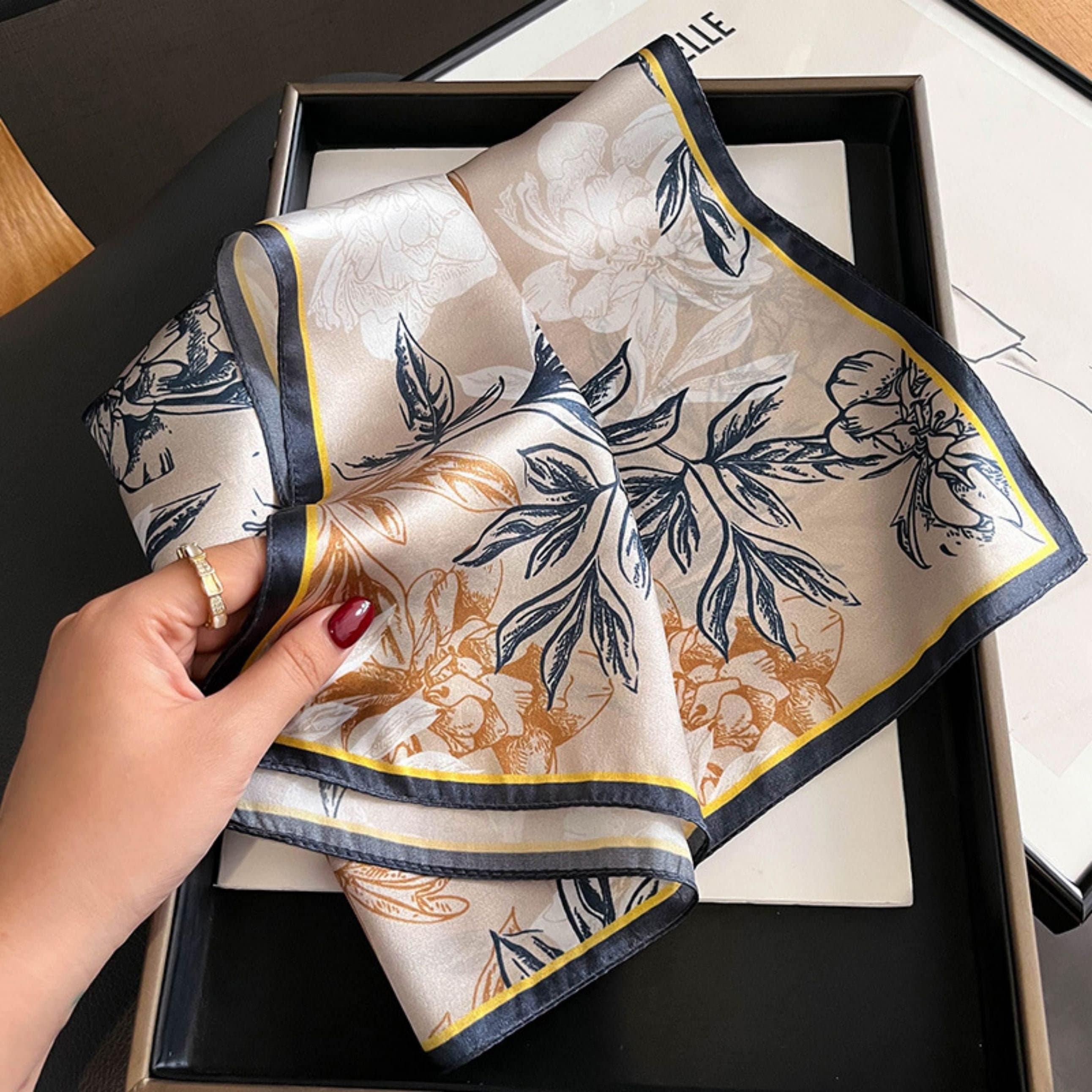 Hand Painted Floral Patterns 100% mulberry Silk Scarf/Silk head scarf/Silk hair scarf/Silk neck scarf/Bag Accessory/Gift for her