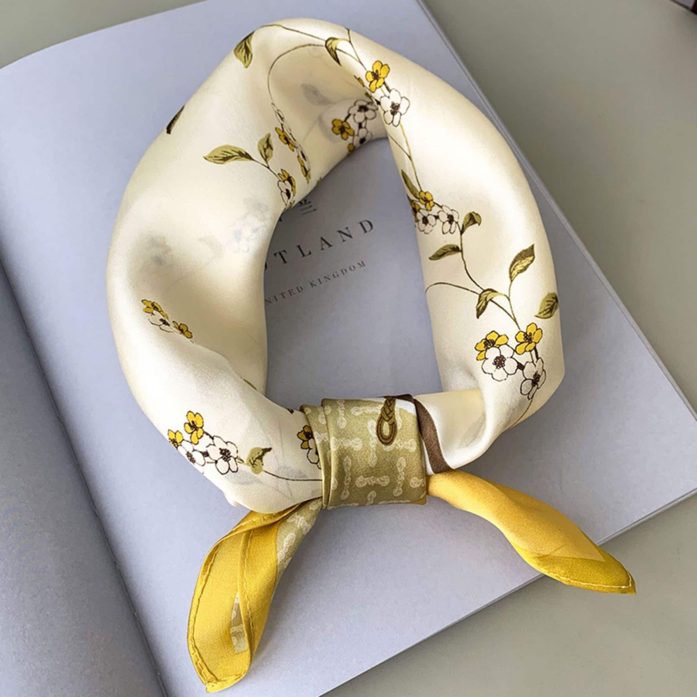 Elegant Flora 100% Mulberry Silk Scarf/Silk head scarf/Silk hair scarf/Silk neck scarf/Mother's Day Gifts/Bag Accessory/Gift for her